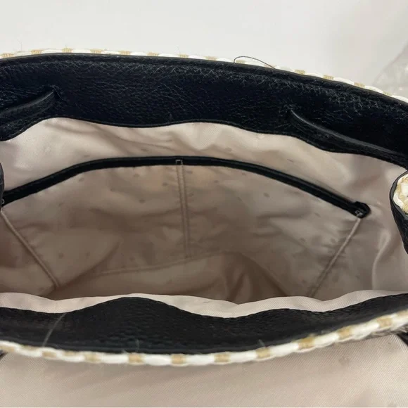 Kate Spade New York Black Leather & Woven Straw Backpack Purse - Picture 10 of 13